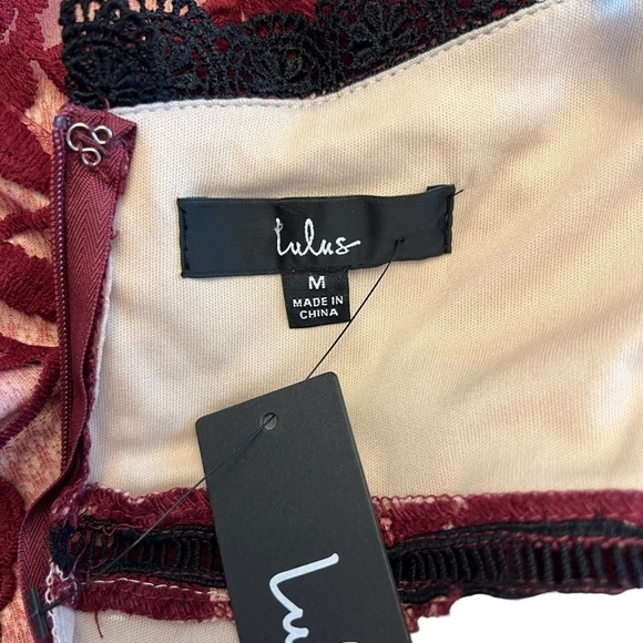 Lulus - NWT Alluring Dream Burgundy Floral Mesh Lace Trumpet Midi Dress Sz M - Picture 9 of 11